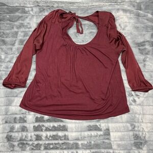Banana Republic Burgundy Open Tie Back Mixed Media Long Sleeve Top Large